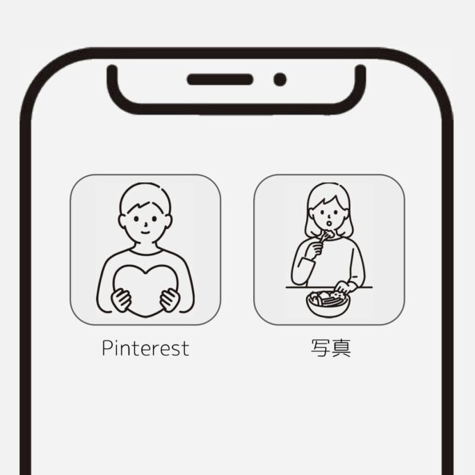 スマートフォンにPinterestのウィジェットと写真のウィジェットが載っているイメージ